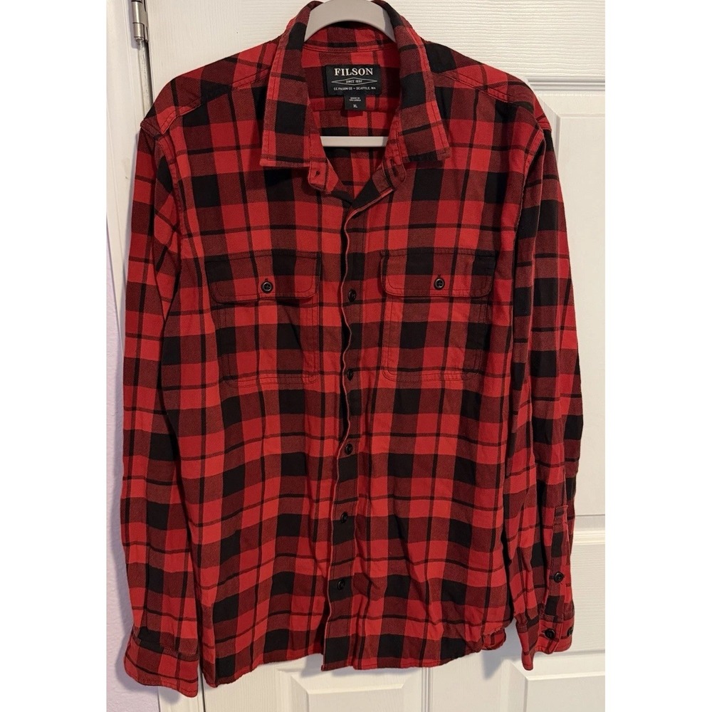Filson Men's Alaskan Guide Long-Sleeve Red Black Plaid Flannel Shirt Size XL